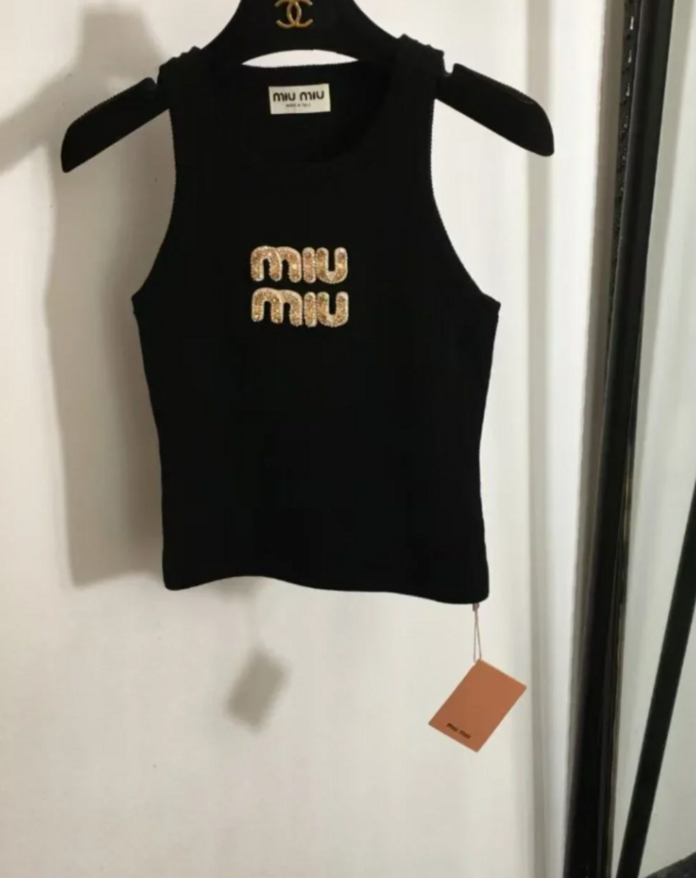 Miu Miu Black Tank Top with gold Logo